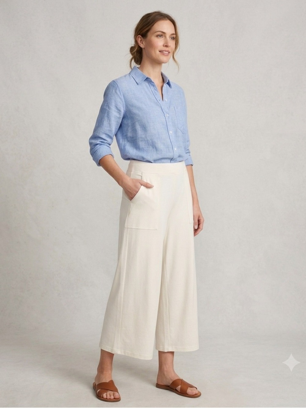 Max Studio Ponte Knit Wide Leg Crop Pants XL Women Cream Stretch Work Boho Chic